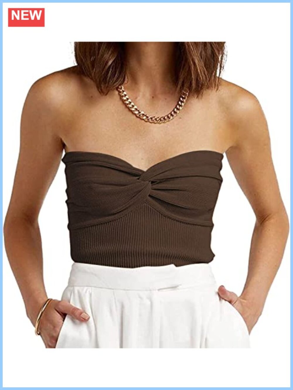 Womens Ribbed Twist Knot Strapless Tube Top Sleeveless Crop